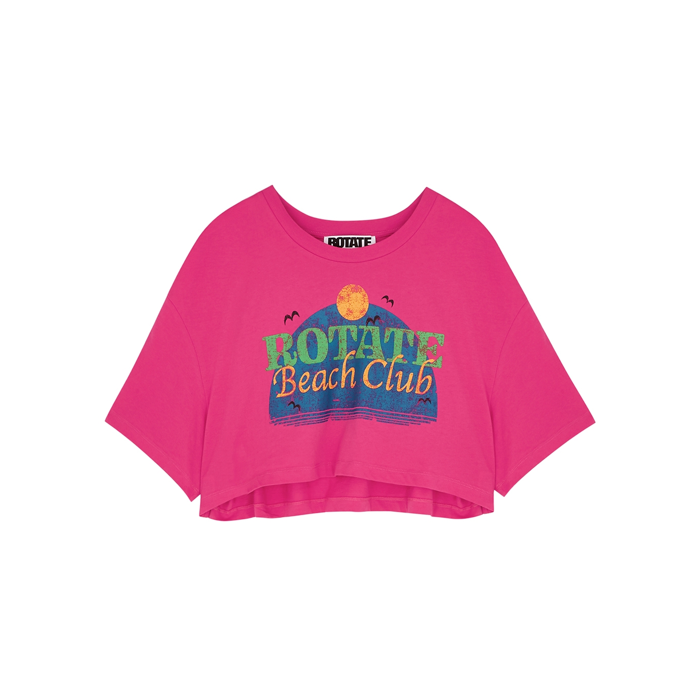 Rotate Sunday Tyra Pink Logo Cropped Cotton T-shirt - XS