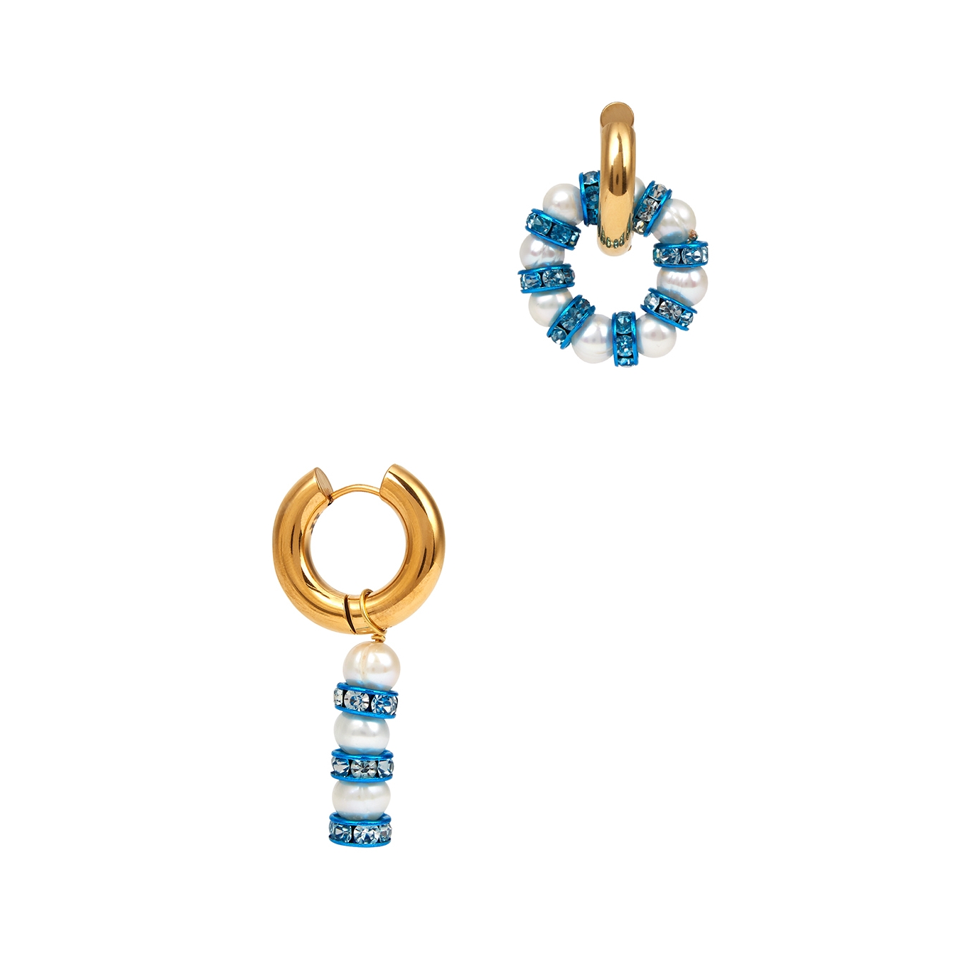 Timeless Pearly Asymmetric 24kt Gold-plated Hoop Earrings - Blue - One Size