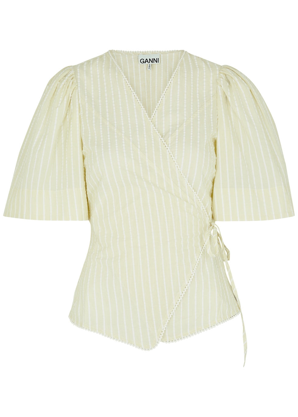 Harvey Nichols Women Clothing Tops Wrap tops Yellow striped seersucker wrap blouse 