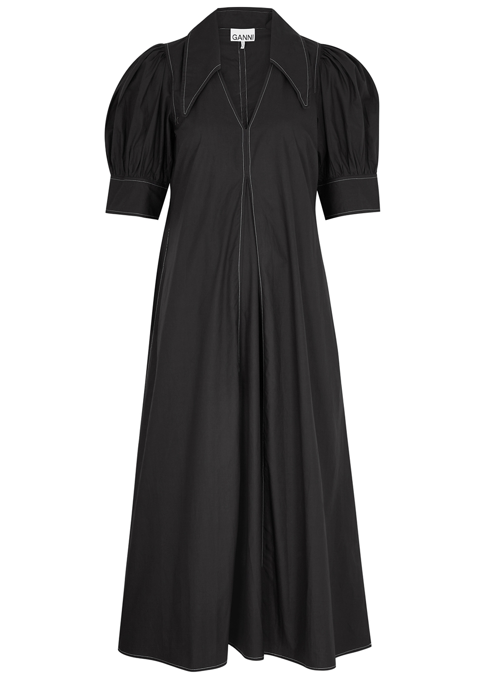 Ganni Black cotton-poplin midi dress - Harvey Nichols
