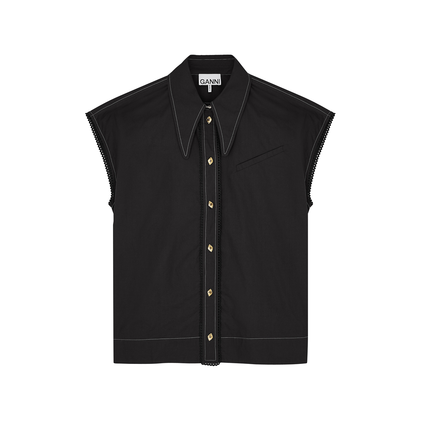 Ganni Black Cotton-poplin Shirt - 12