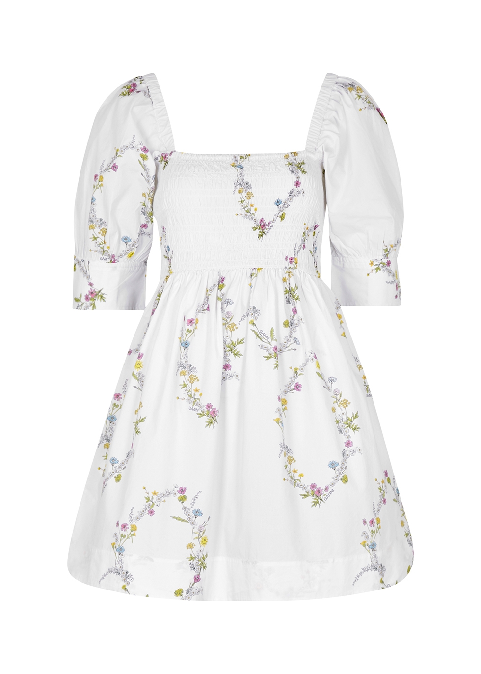 White floral-print cotton-poplin dress