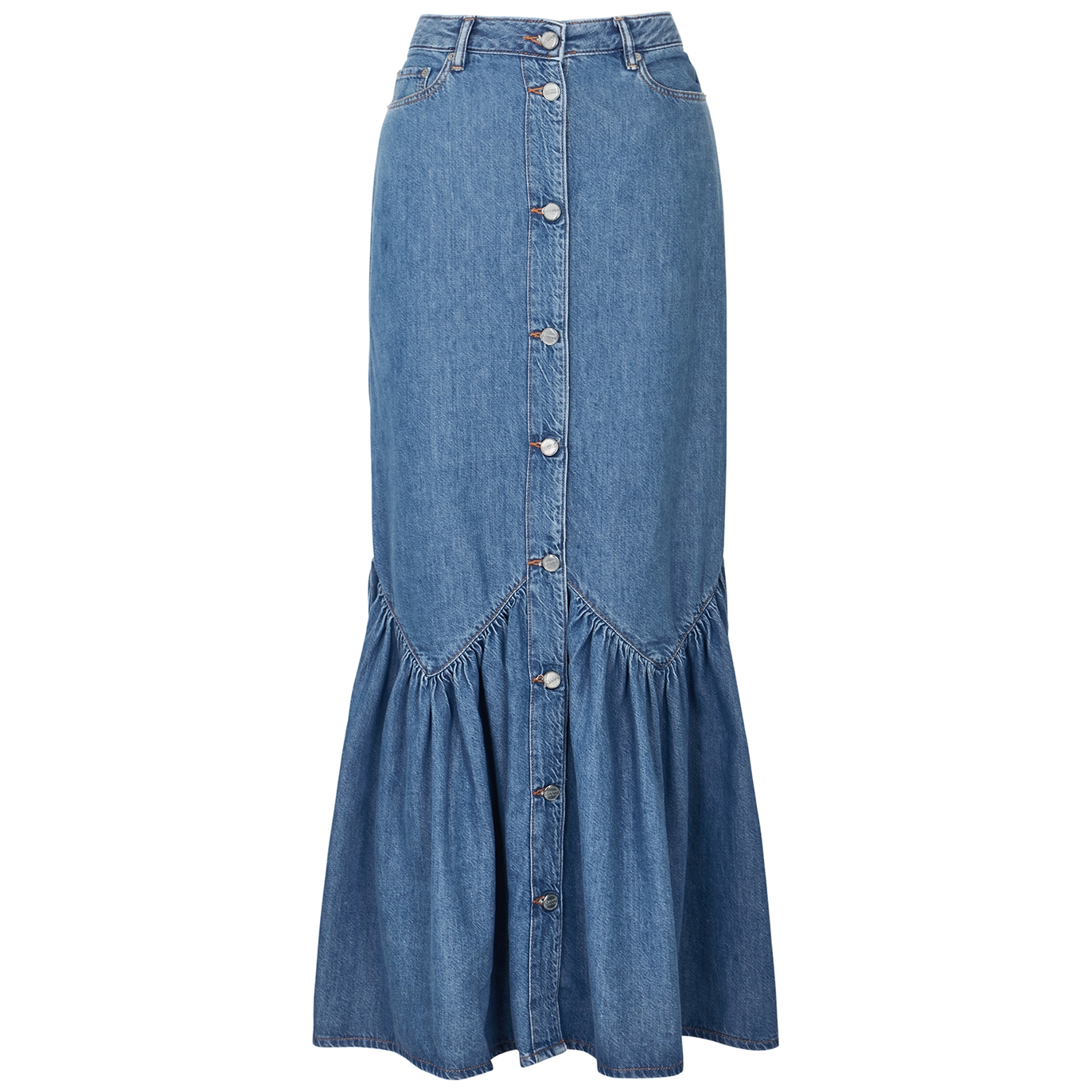 Ganni Blue Denim Maxi Skirt - 8