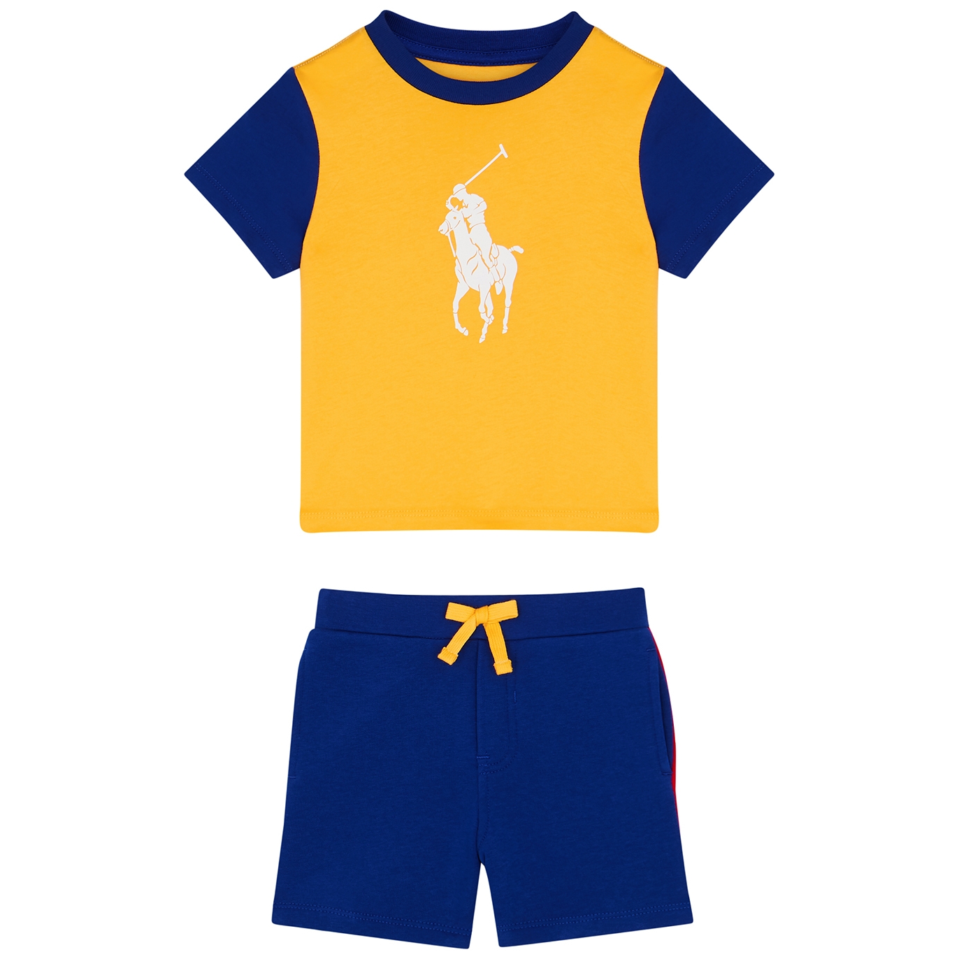 Polo Ralph Lauren Kids Panelled Logo Cotton T-shirt And Shorts Set - Yellow/Blue