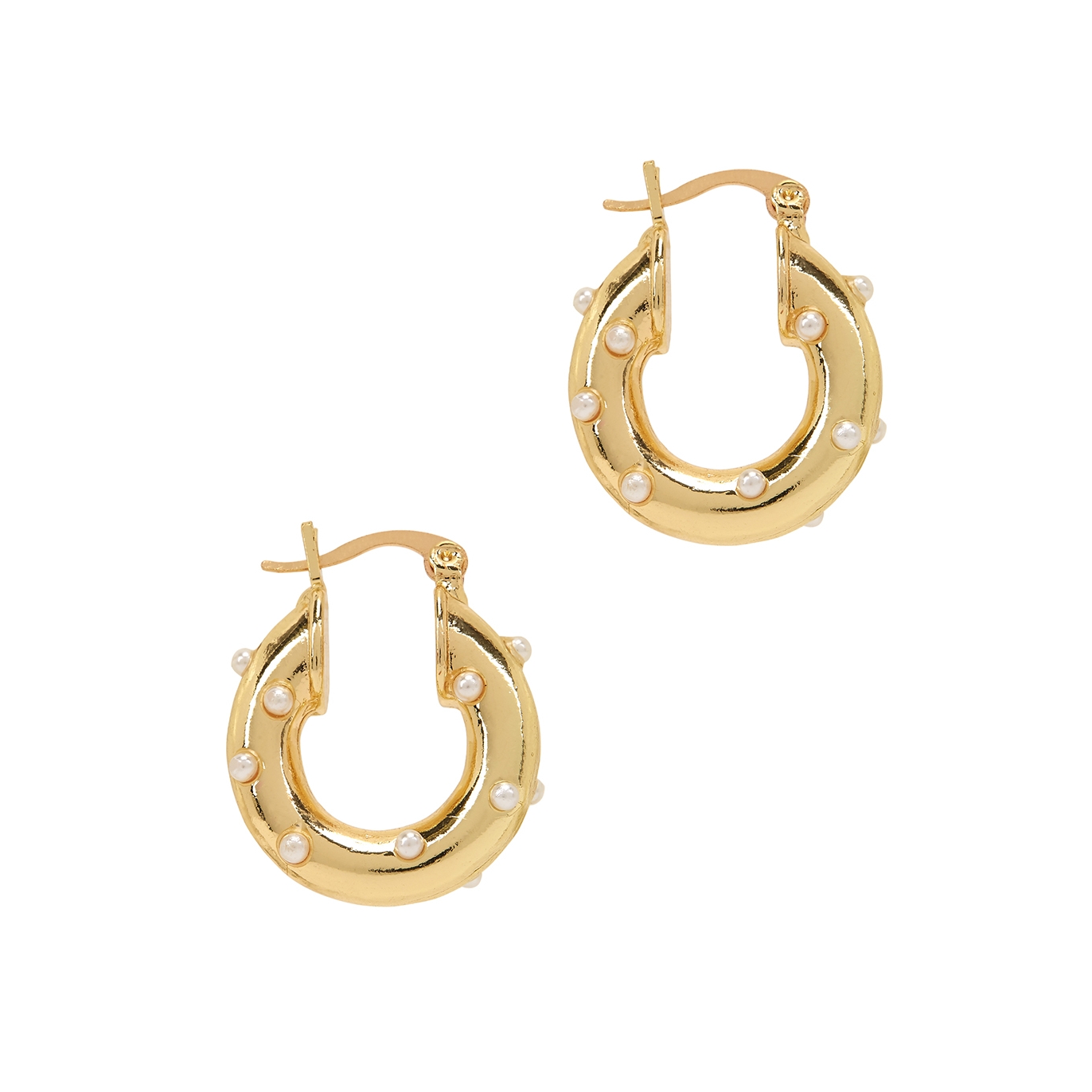 Fallon Pearl Dotted Embellished Gold-plated Hoop Earrings - One Size