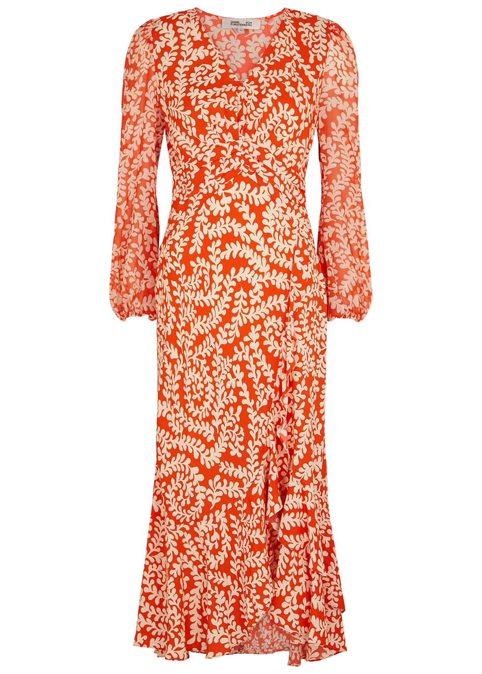 Emmett orange printed midi dress