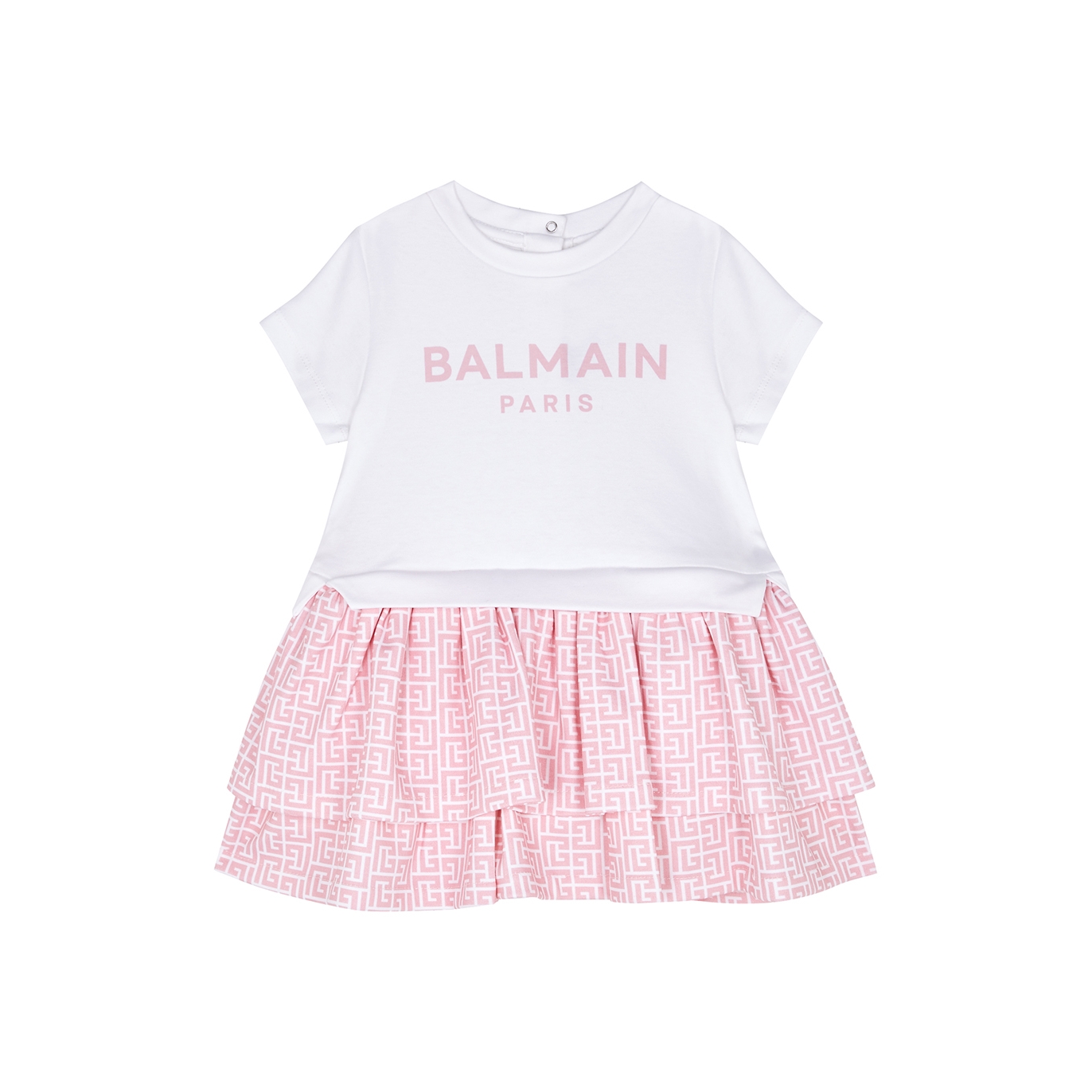 Balmain Kids Logo-print Tiered Cotton Dress (3-9 Months) - Pink - 6 Months