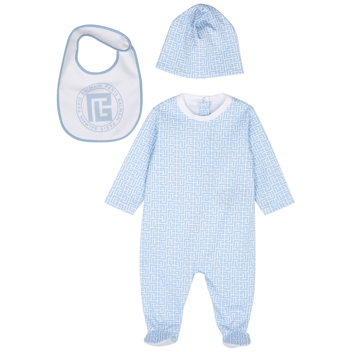 Balmain KIDS Blue Monogrammed Babygrow Gift Set