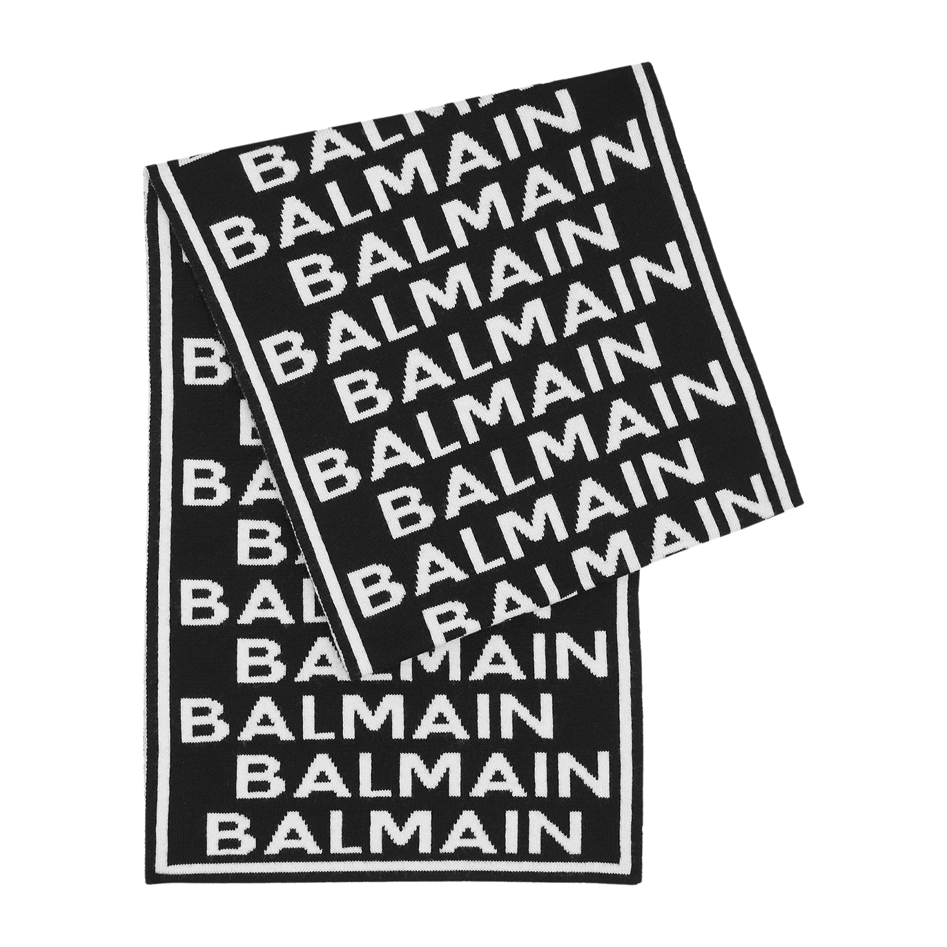 Balmain Kids Monochrome Logo Wool Scarf - Black White