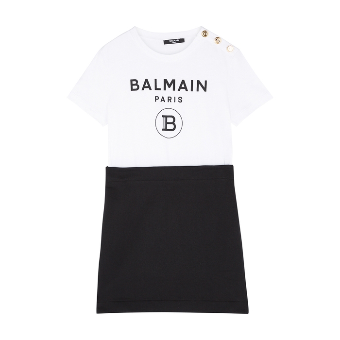 Balmain KIDS Monochrome Logo Cotton Dress (4-10 Years)
