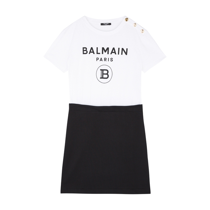 Balmain KIDS Monochrome Logo Cotton Dress (12-14 Years)