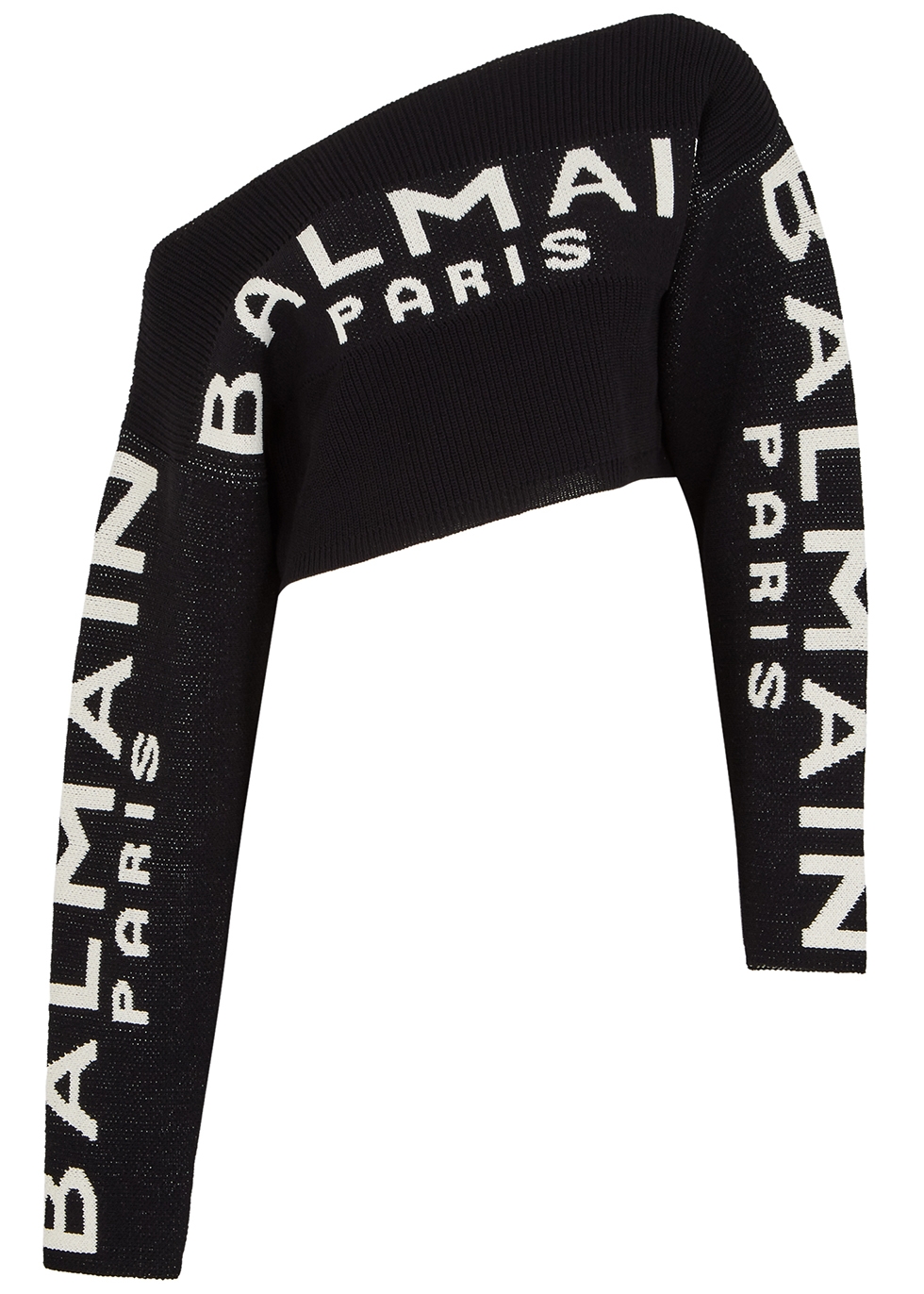 Black logo-intarsia cropped jumper