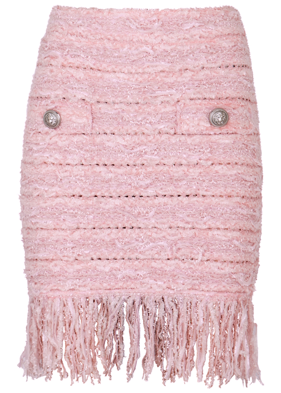 Balmain Pink fringed tweed mini skirt