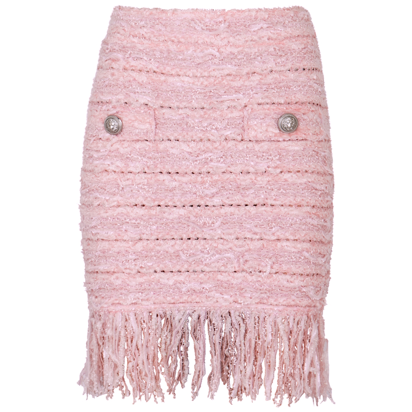 Balmain Pink Fringed Tweed Mini Skirt - Light Pink - 6