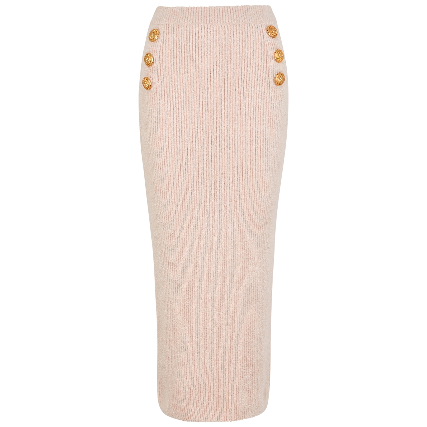 Balmain Light Pink Ribbed-knit Midi Skirt