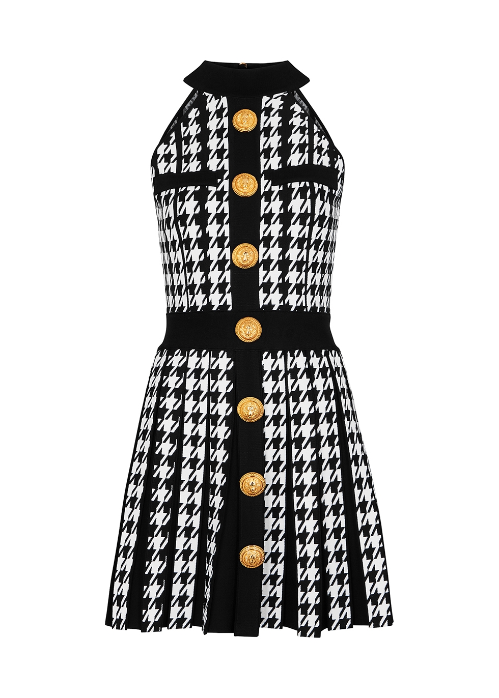 Balmain Houndstooth pleated stretch-knit dress