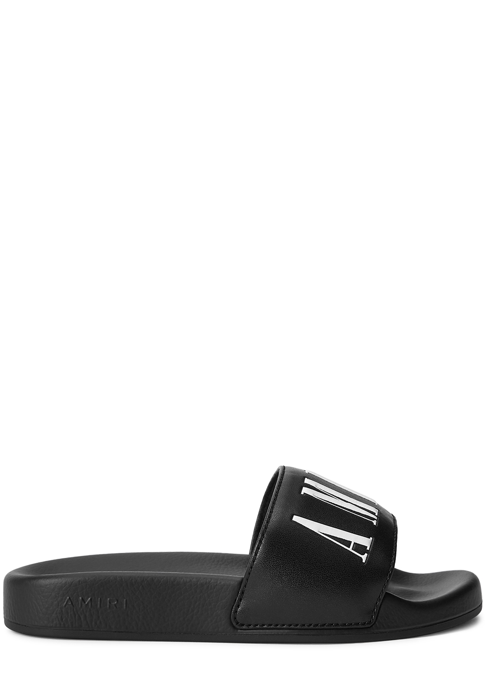 KIDS Black logo leather and rubber sliders