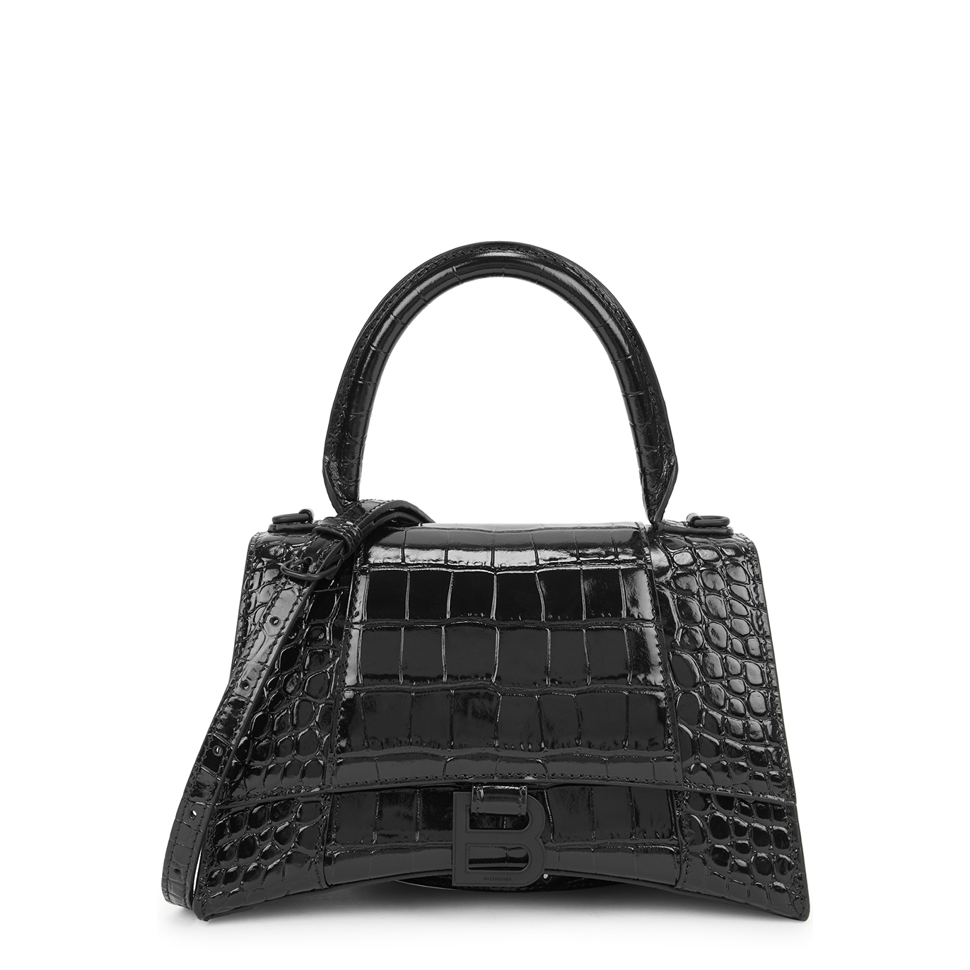 Balenciaga Hourglass Small Crocodile-effect Leather Top Handle Bag