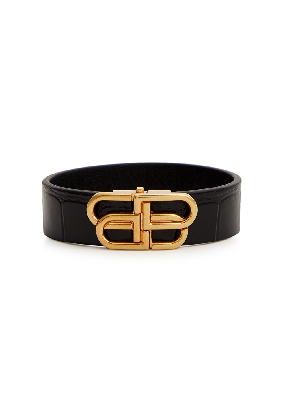 Balenciaga BB black crocodile-effect leather bracelet - Harvey Nichols