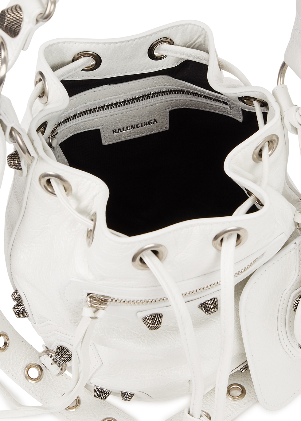 Balenciaga White XS Wheel Drawstring Bucket Bag  SSENSE
