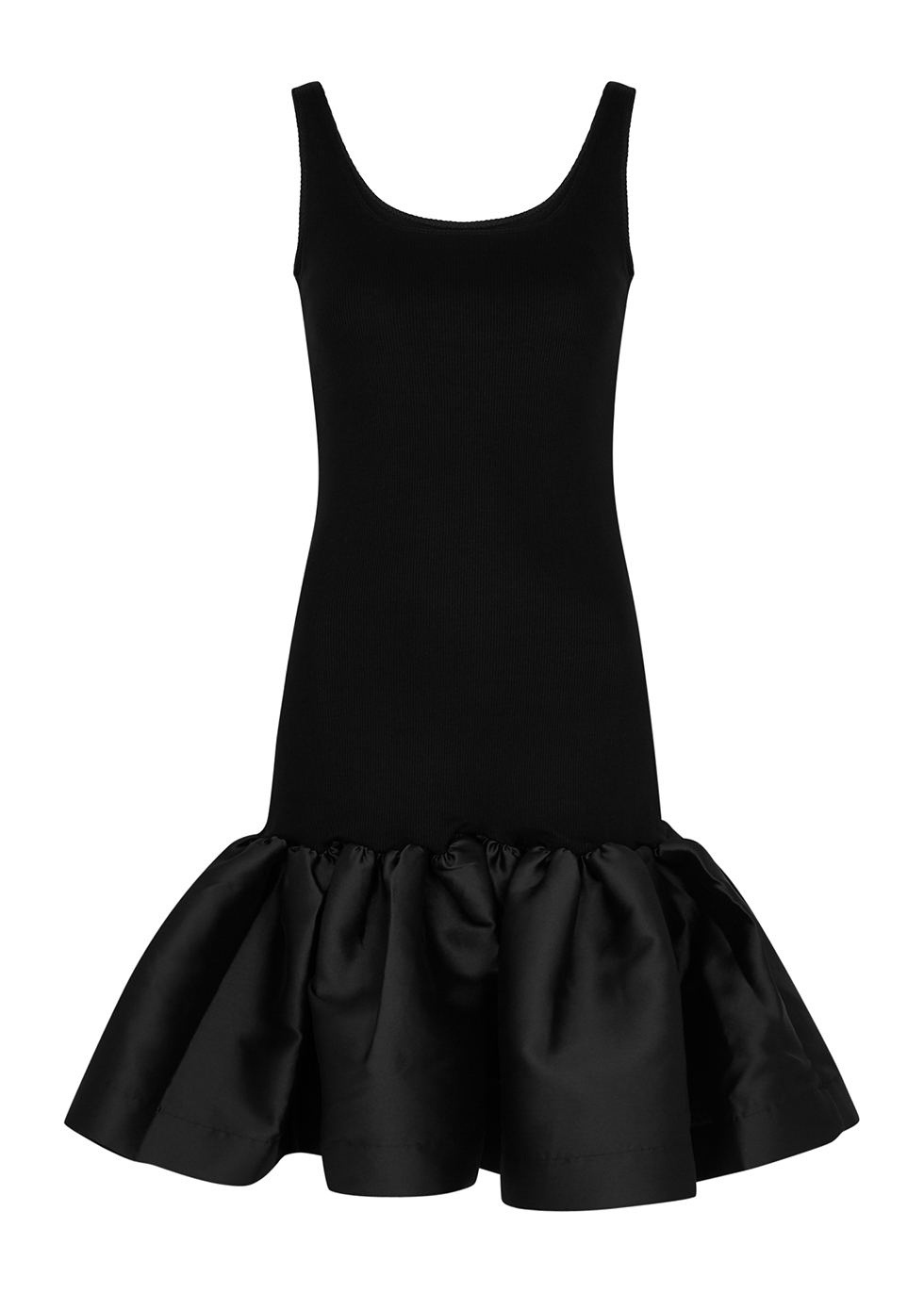 Black ribbed stretch-cotton dress