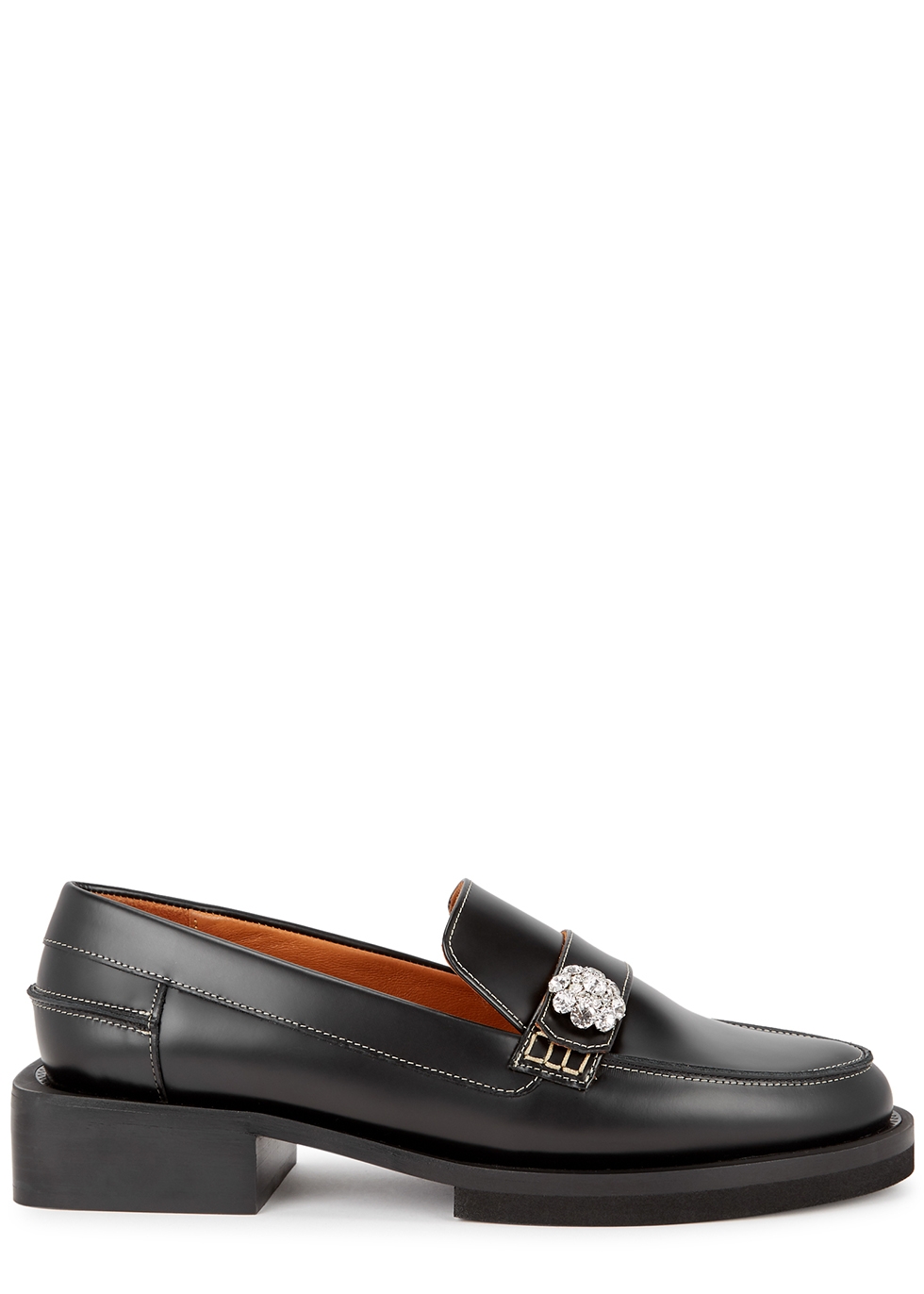 40 black leather loafers