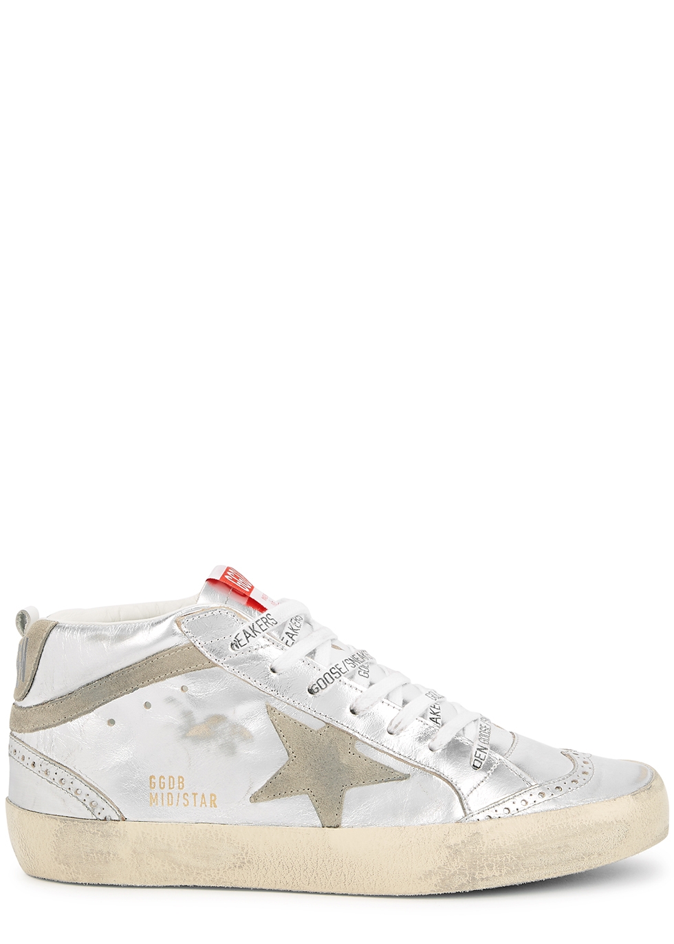 Mid Star silver distressed leather sneakers