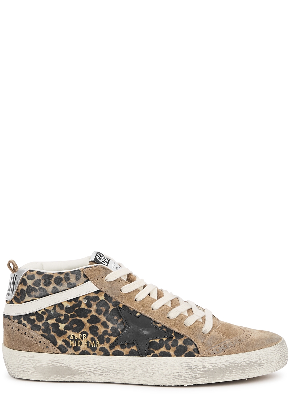 Mid Star leopard-print distressed suede sneakers