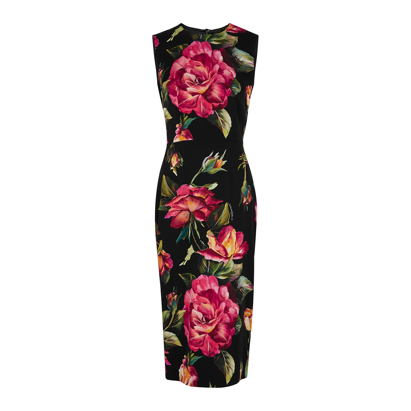 Dolce & Gabbana Floral-print Stretch-silk Midi Dress - Black - 12