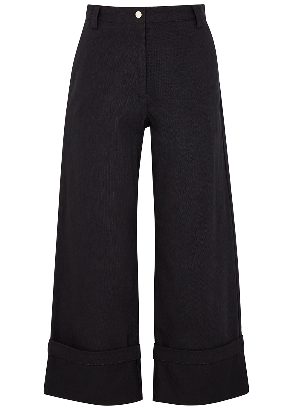 Black wide-leg cotton-twill trousers