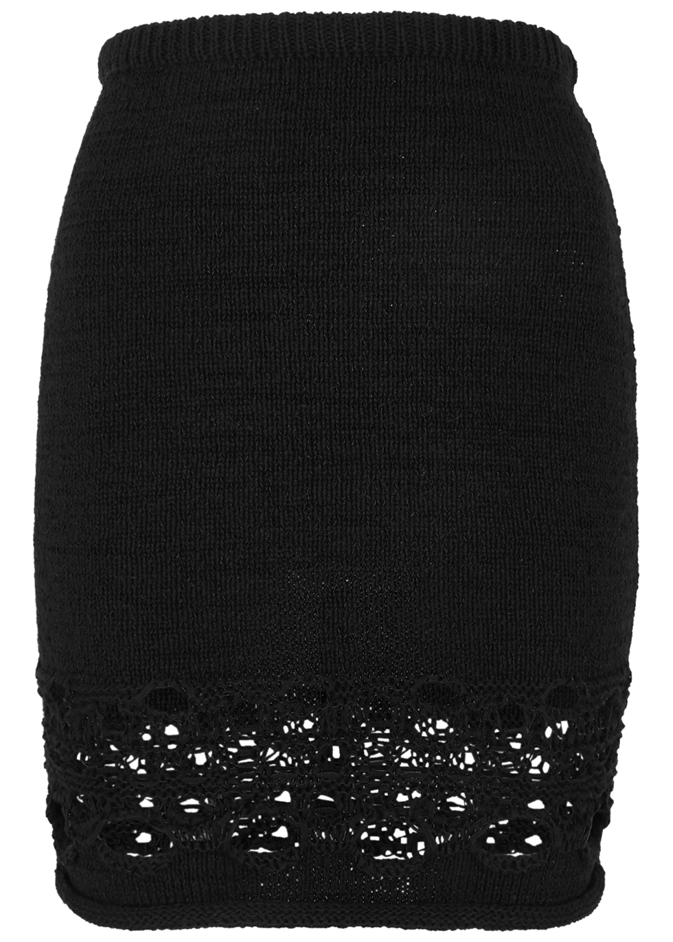 Black knitted cotton-blend mini skirt