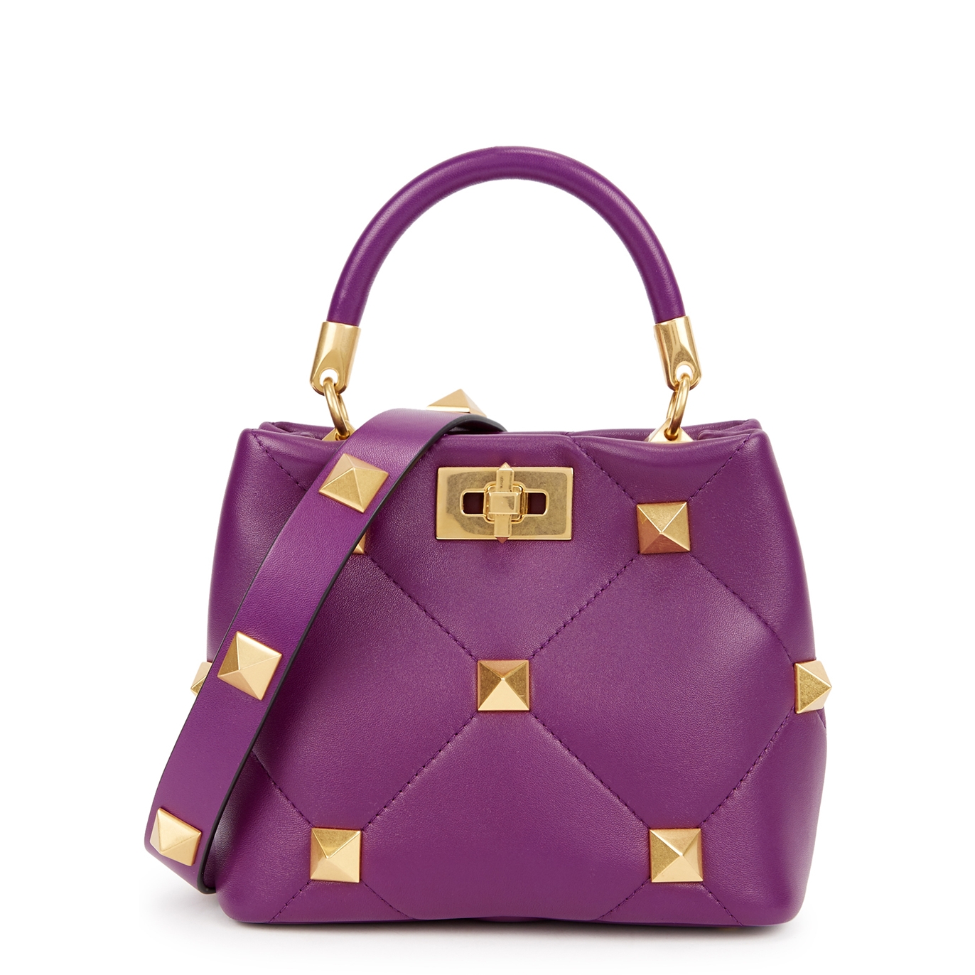 Valentino Valentino Garavani Roman Stud Purple Leather Top Handle Bag