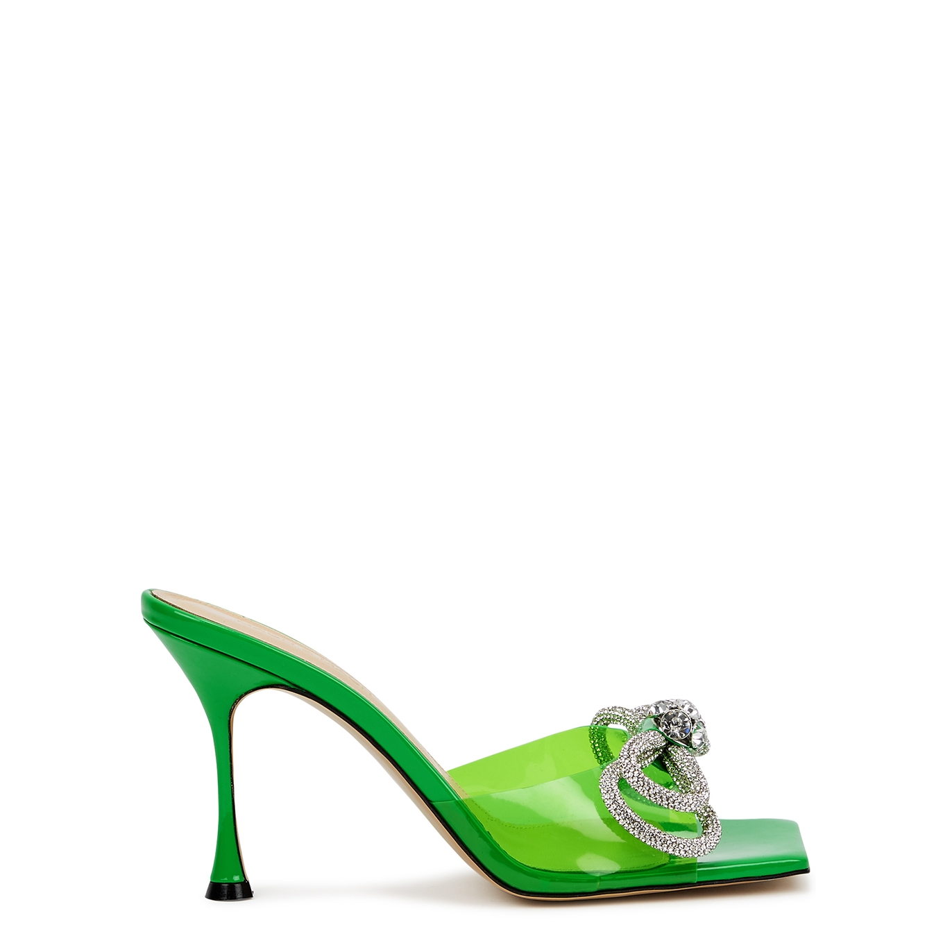 Mach & Mach Double Bow 95 Green Crystal-embellished Pvc Mules - 5.5