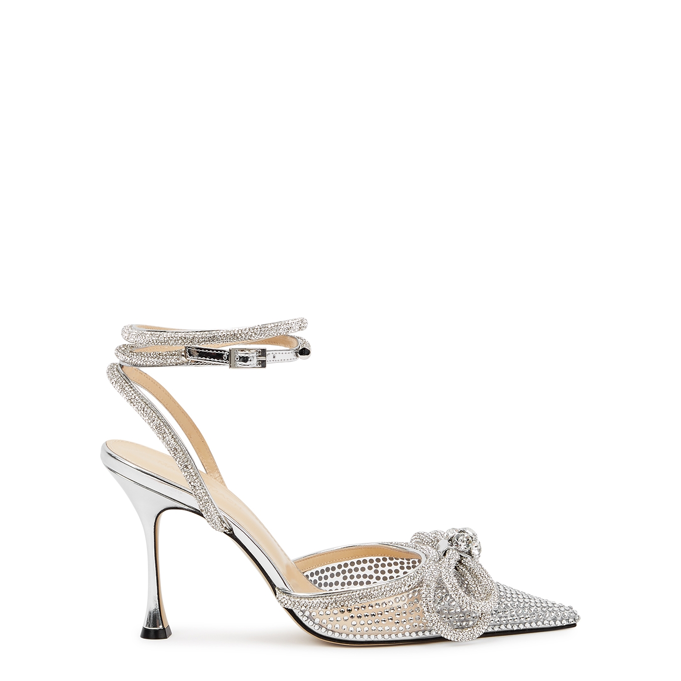 Mach & Mach Double Bow 100 Silver Embellished Pvc Sandals