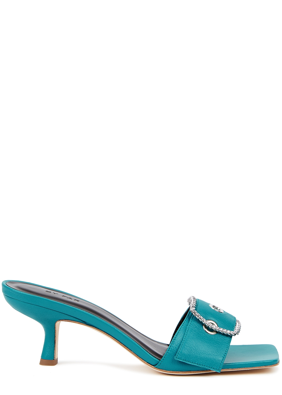Devina 60 teal leather mules