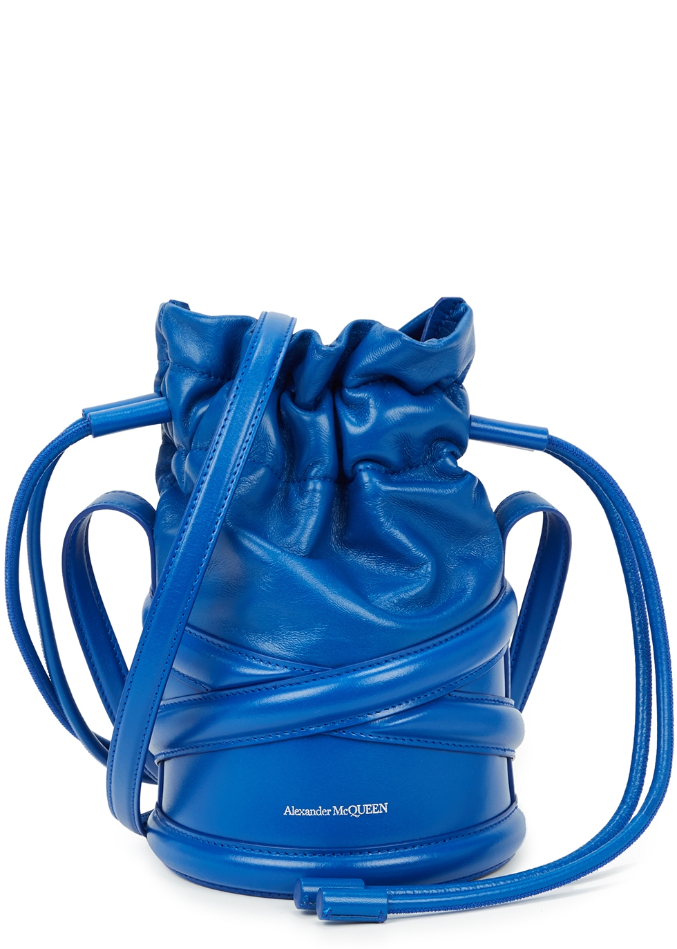 The Soft Curve small blue leather bucket bag