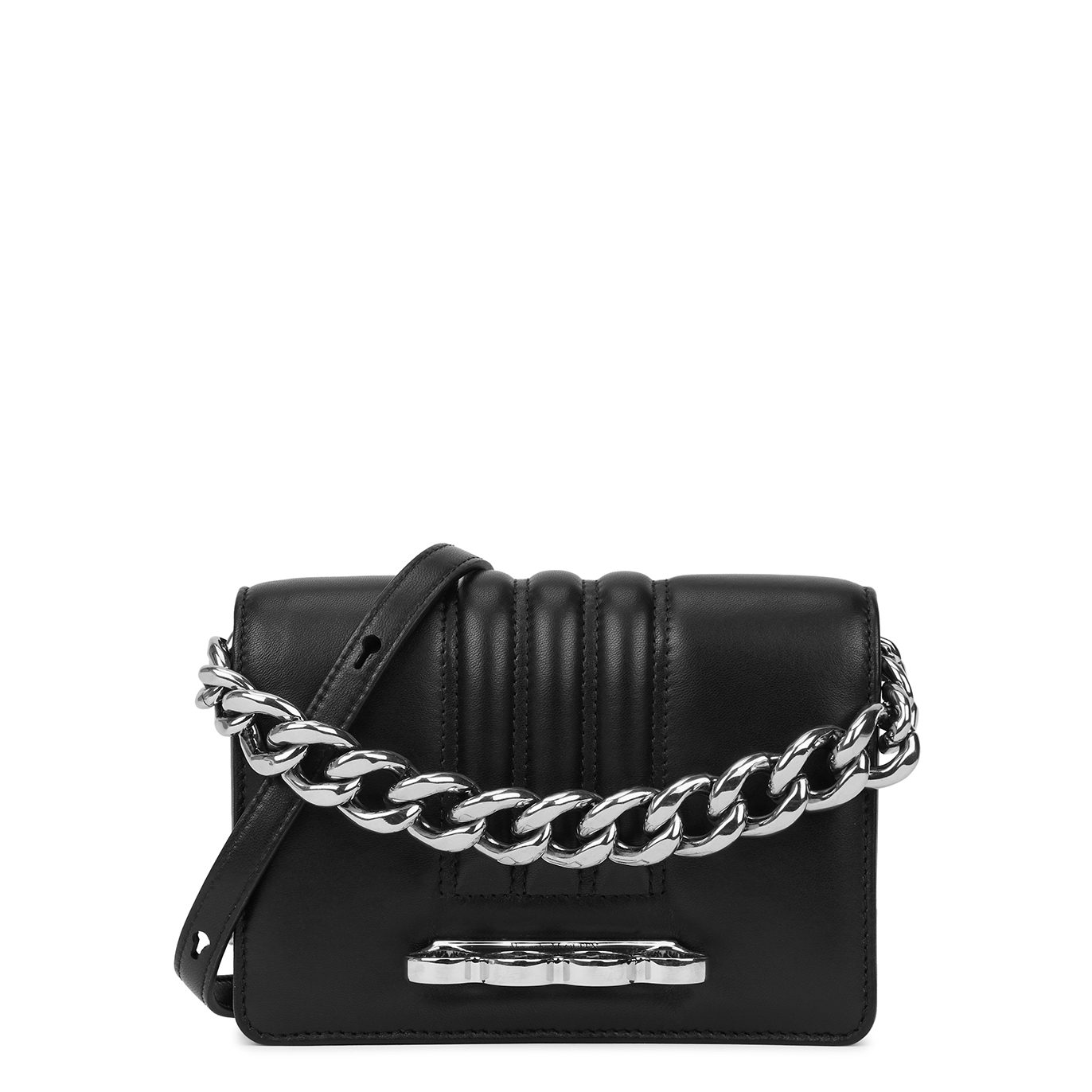 Alexander McQueen Four Ring Mini Black Leather Cross-body Bag