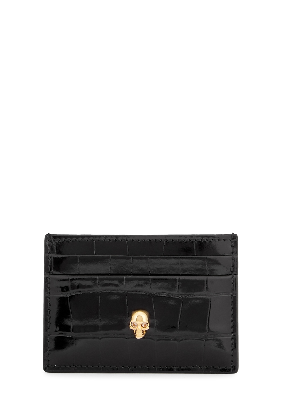 Alexander McQueen Black skull-embellished leather card holder
