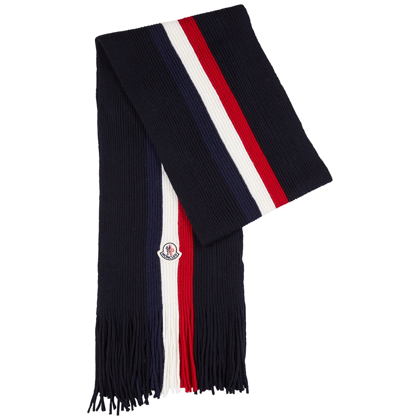 Moncler Navy Striped Ribbed Wool Scarf