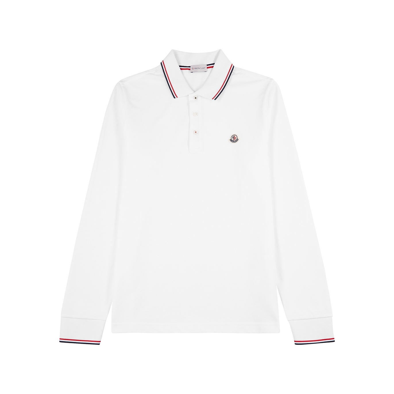 Moncler White Logo Piqué Cotton Polo Shirt - M