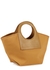 Cala small camel leather and canvas tote - Hereu