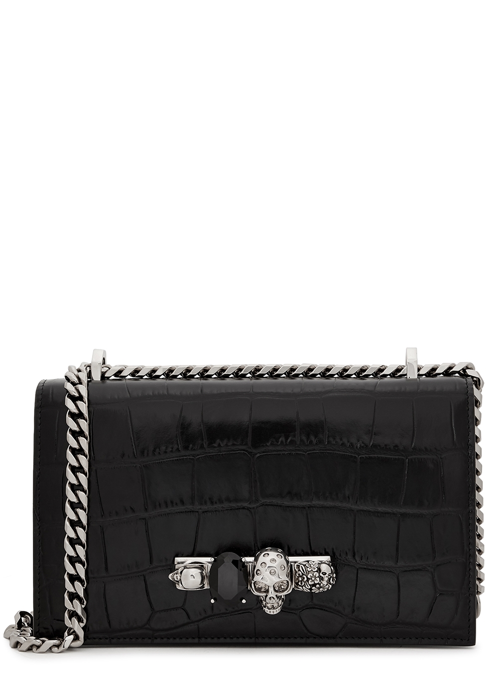Alexander McQueen The Jewelled Satchel crocodile-effect leather shoulder bag