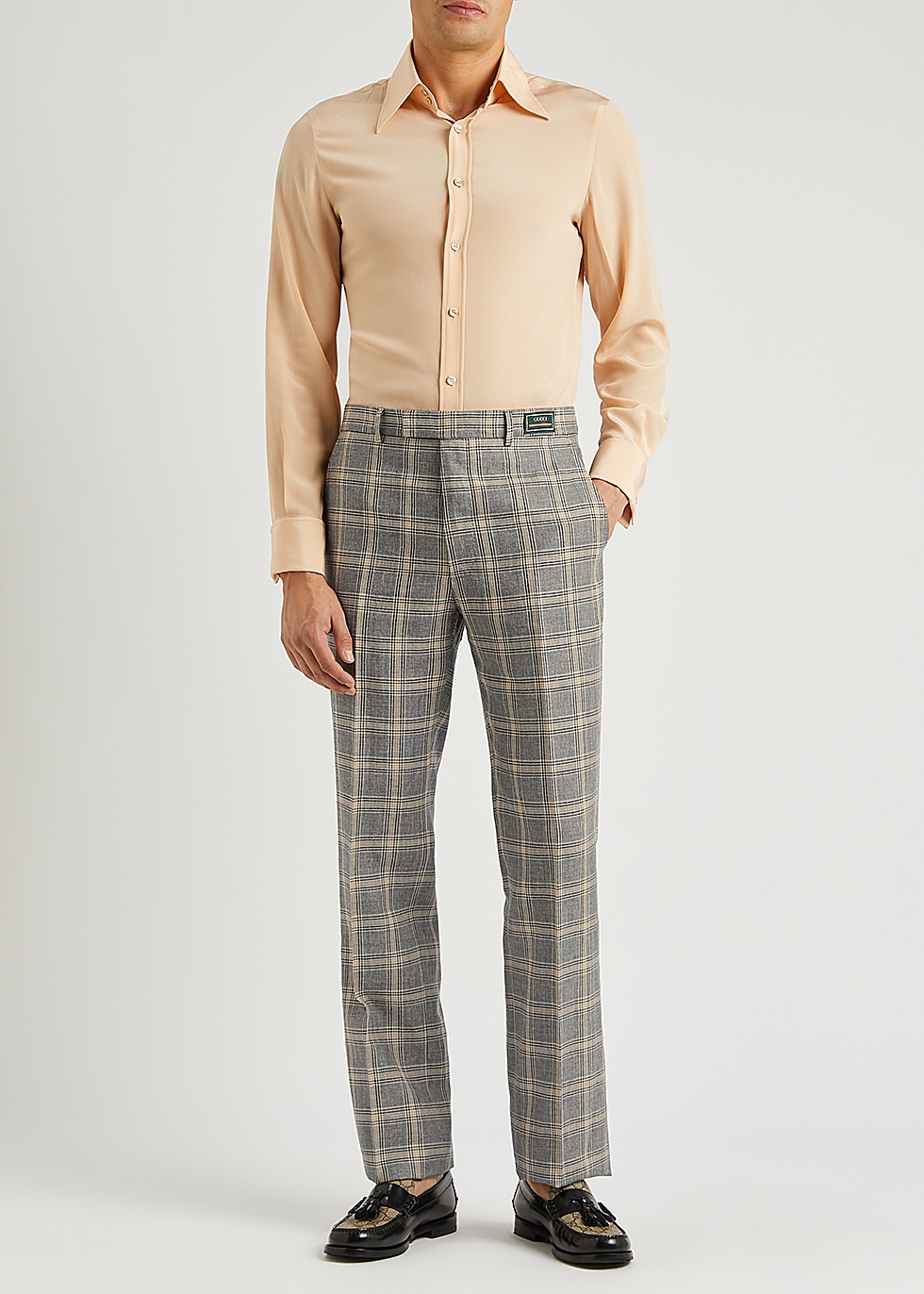 Horn sollys have på Gucci Checked linen and wool-blend trousers - Harvey Nichols