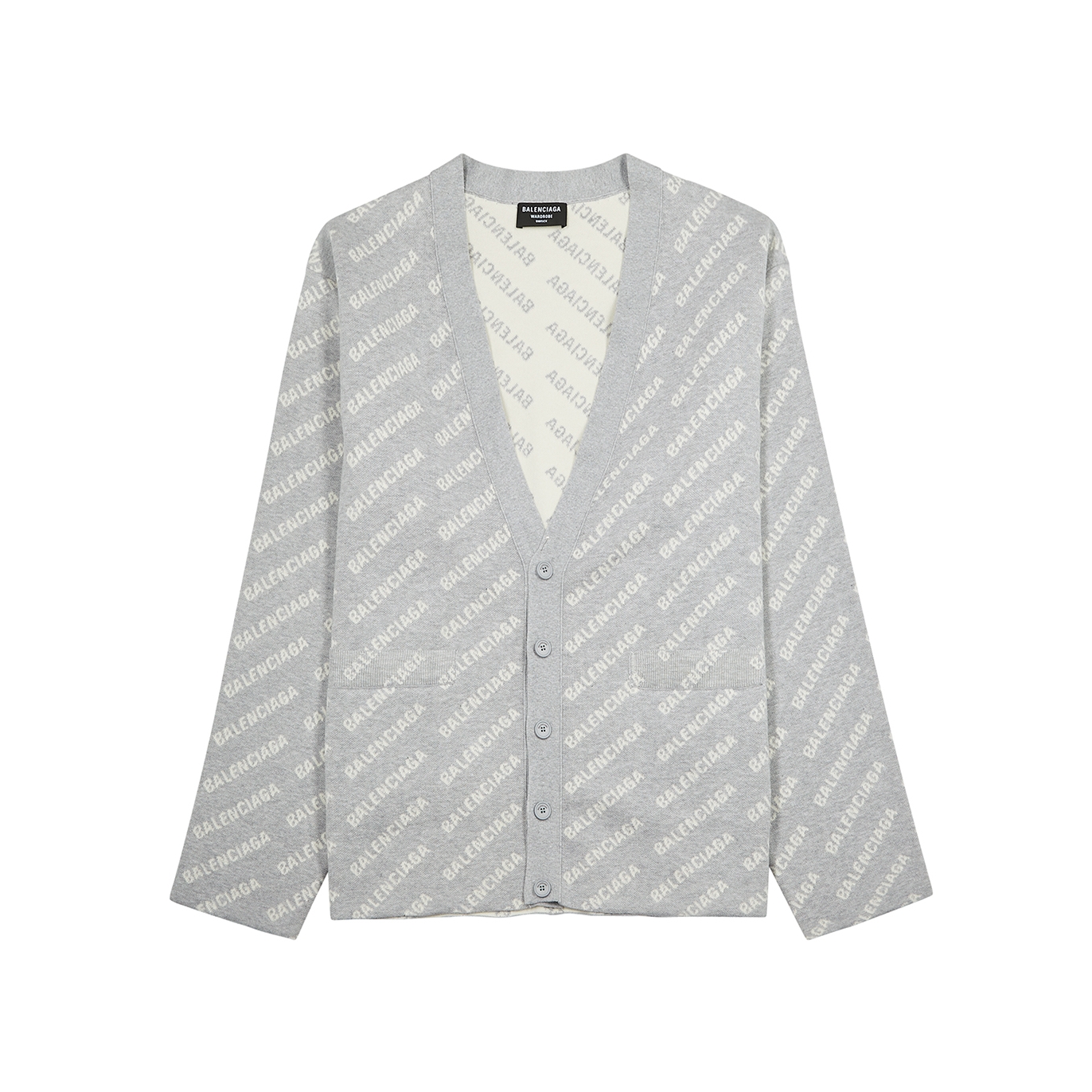 Balenciaga Grey Logo-intarsia Cotton-blend Cardigan - 3