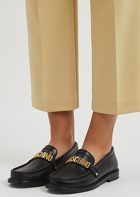 Fearless Testify In the name Moschino Black logo leather loafers - Harvey Nichols