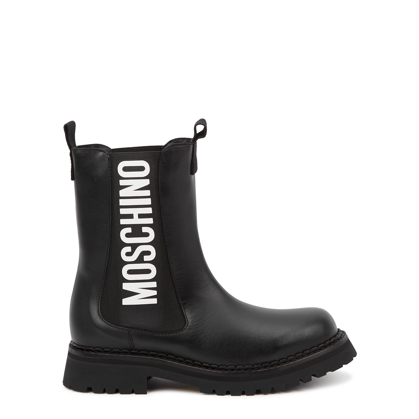 Moschino Black Logo Leather Chelsea Boots