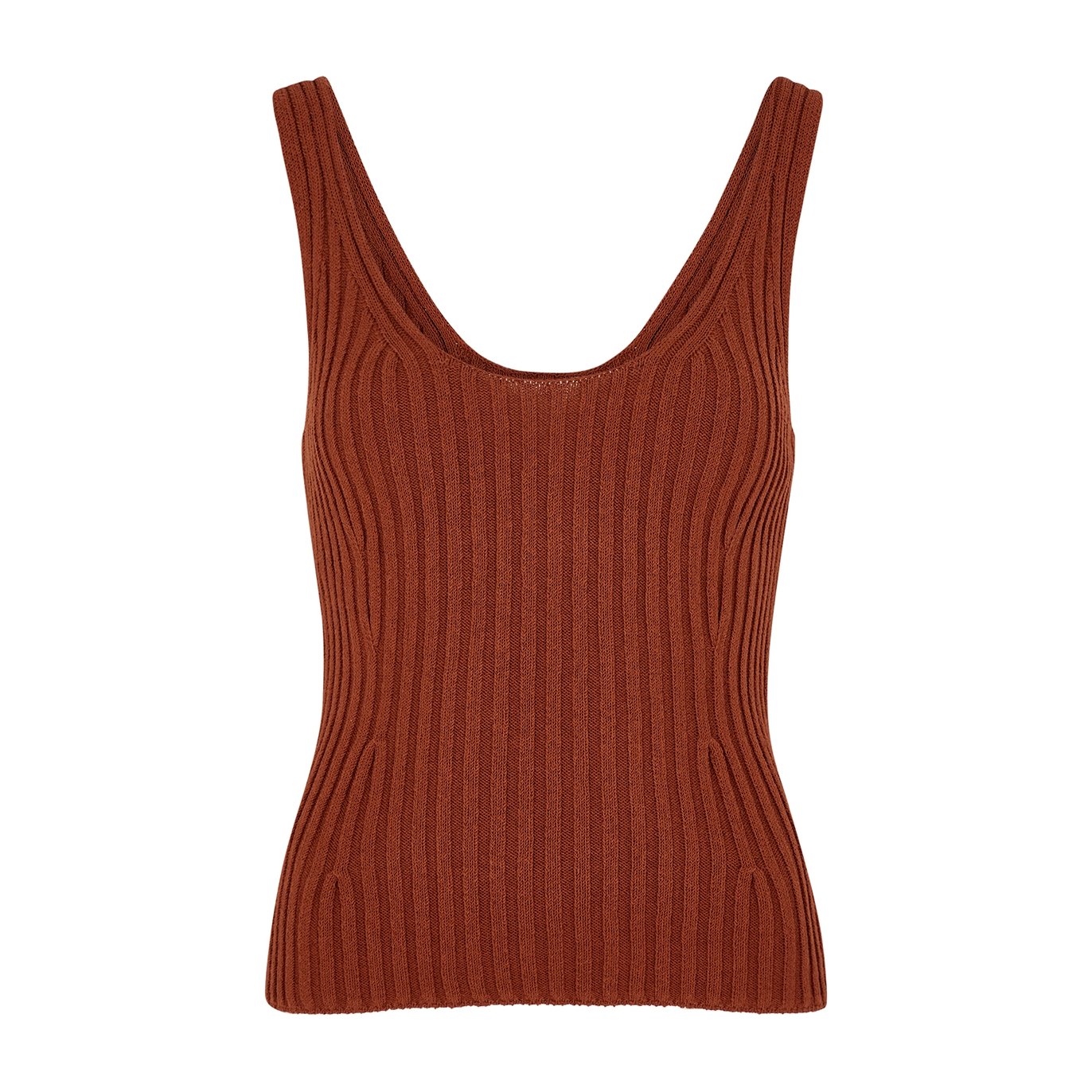 Vince Brown Ribbed Cotton-blend Tank