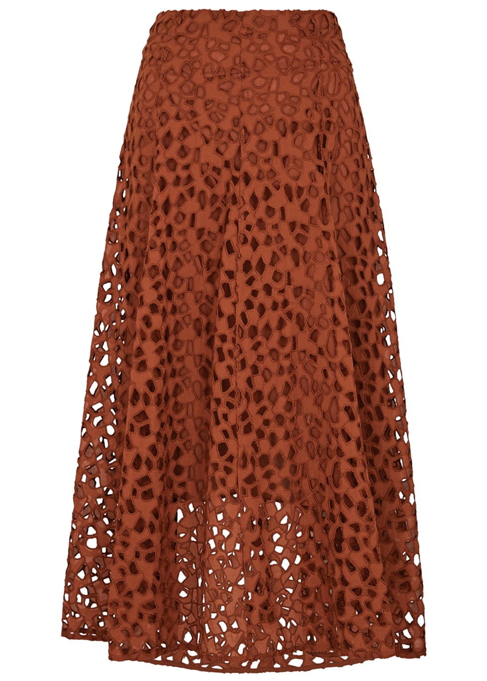 Rust embroidered cut-out cotton skirt