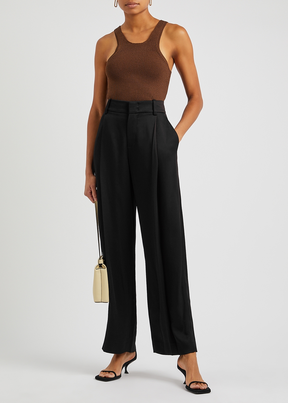 Womens Clothing Trousers Save 1% Vince Crushed Satin Pant in Black Slacks and Chinos Straight-leg trousers 