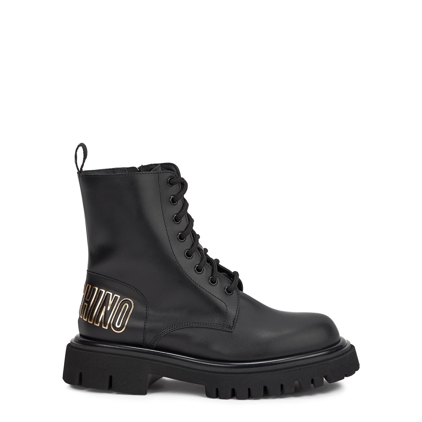 Moschino Logo Leather Ankle Boots - Black - 7